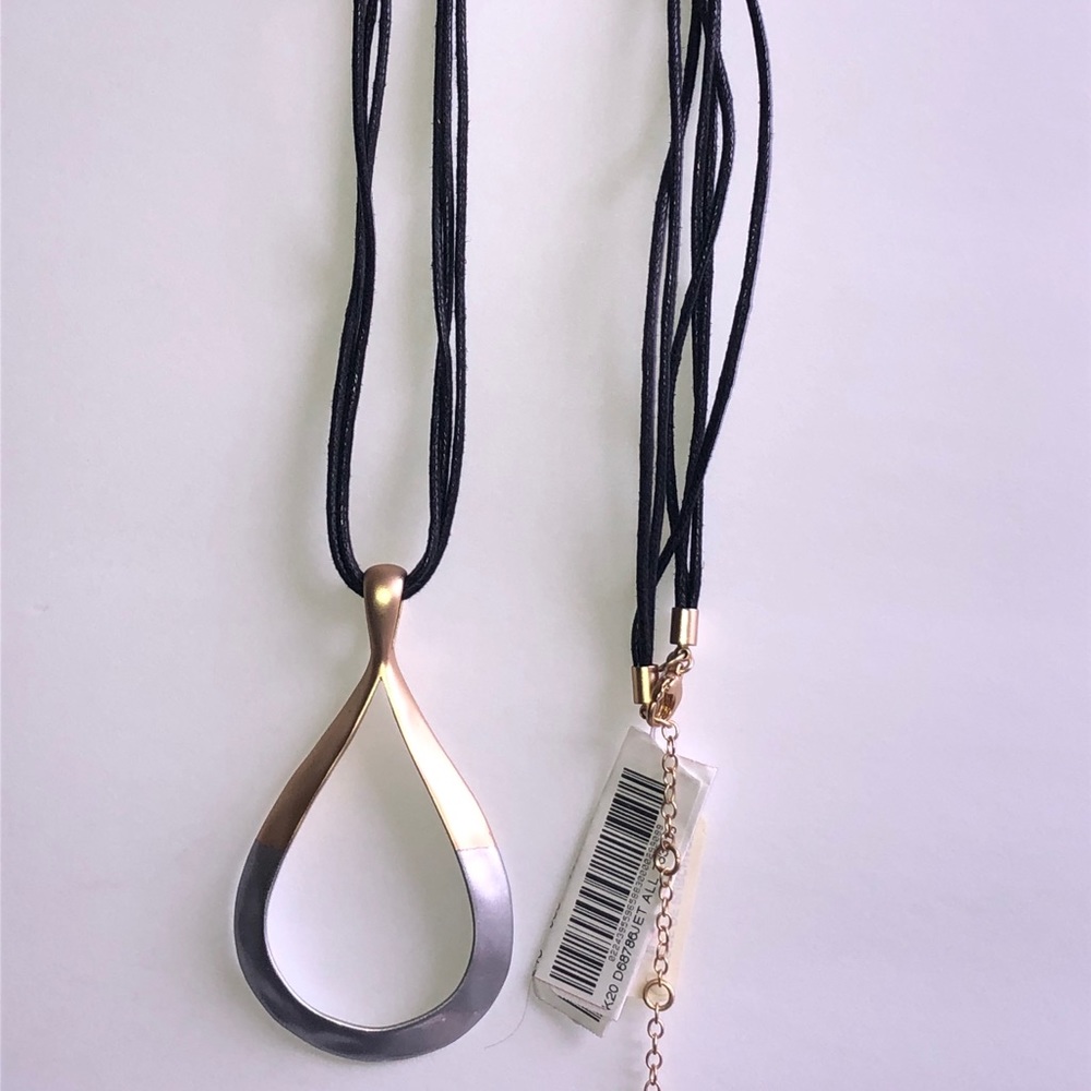 New Gold-Silver tear drop leather necklace- 18 in